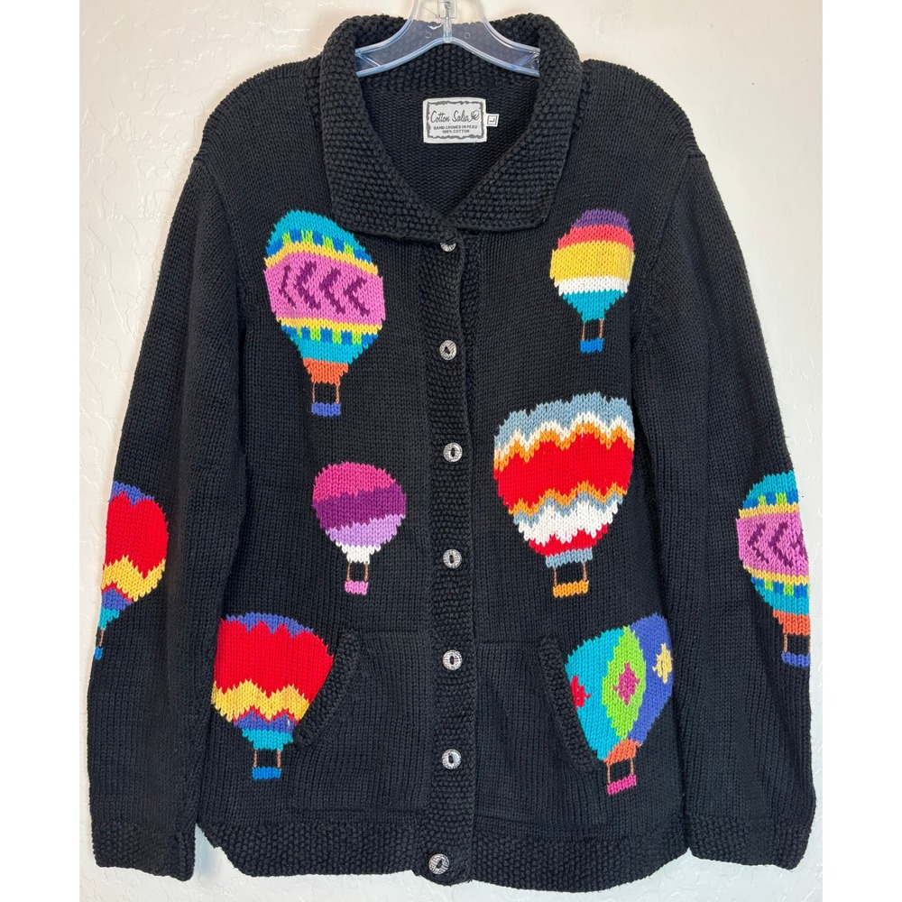 Cotton Salsa Hot Air Balloon Hand Loomed Cotton Cardigan Black Large 2558